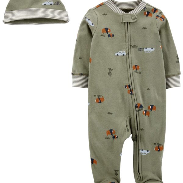 Pijama una pieza de algod?n con pie y gorro
