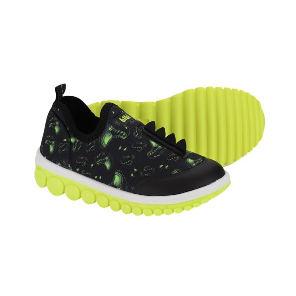 Championes BIBI Roller 2.0 en negro y amarillo con relieves y diseño de dinosaurios