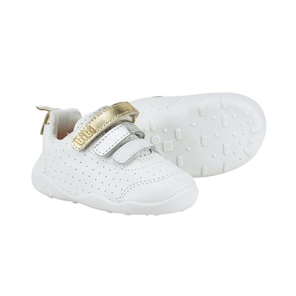 Championes BIBI Infantiles Fisioflex Originals blancas con detalles dorados y tiras.