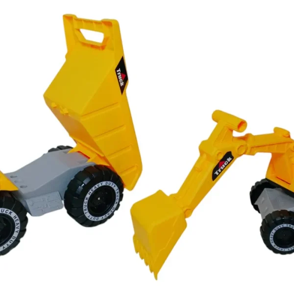 Set de construcción: excavadora y camión volcador