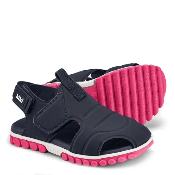 Sandalias roller verano Bibi azul marino y fuccia con doble velcro