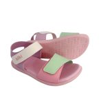 Sandalias infantiles BIBI rosadas combinadas en cuero con velcro