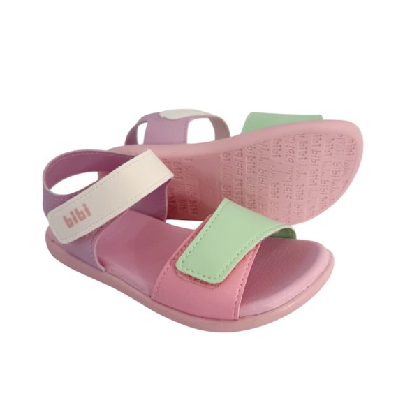 Sandalias infantiles BIBI rosadas combinadas en cuero con velcro