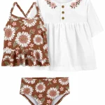 Conjunto de 3 piezas, malla de dos piezas con protección UPF 50+ y blusa