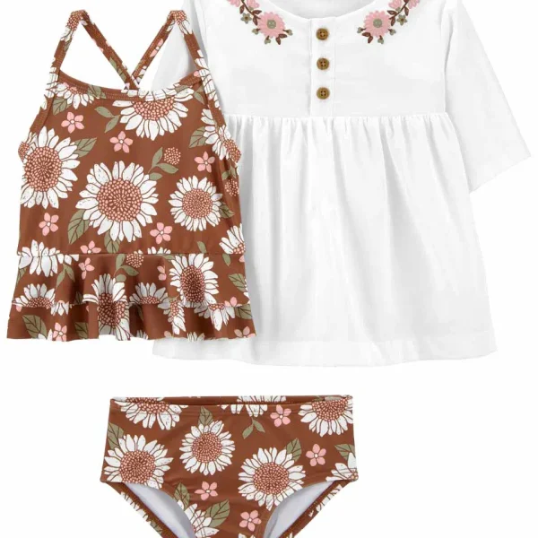 Conjunto de 3 piezas, malla de dos piezas con protección UPF 50+ y blusa