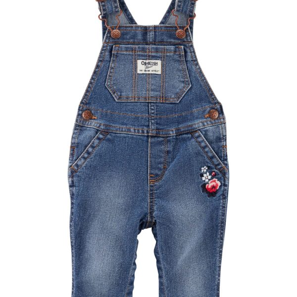 Enterito de jean elastizado OshKosh con bordado y tirantes ajustables