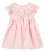 Vestido rosado Carter's con bordado y puntillas - Image 2