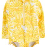 Malla de una pieza, manga larga con protección UPF 50+ y diseño floral amarillo