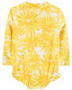 Malla de una pieza, manga larga con protección UPF 50+ y diseño floral amarillo - Image 2