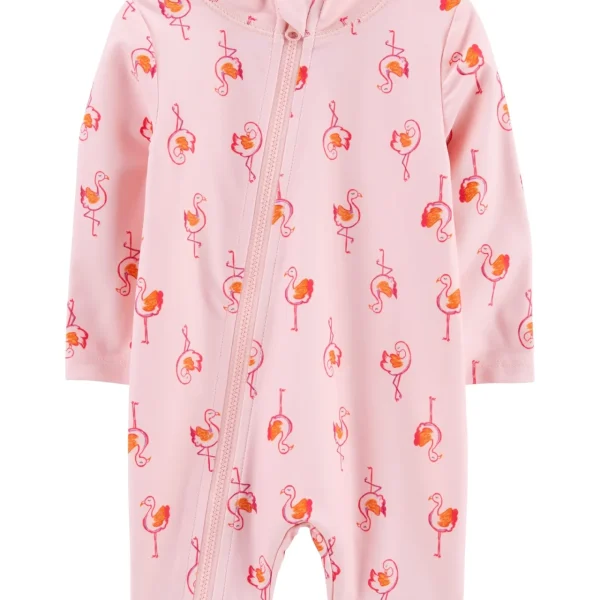 Monito de baño manga larga, con protección UPF 50+, diseño flamencos