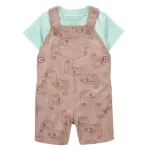 Conjunto 2 piezas Carter's, remera celeste y enterito diseño camaleón