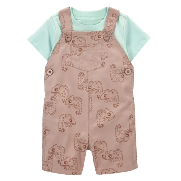 Conjunto 2 piezas Carter's, remera celeste y enterito diseño camaleón