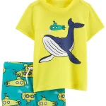 Traje de baño dos piezas con protección UPF 50+, manga corta diseño ballena