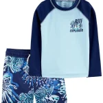 Traje de baño dos piezas con protección UPF 50+, manga larga con diseño peces