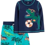 Traje de baño dos piezas con protección UPF 50+, manga larga con diseño dinosaurios