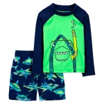 Traje de baño dos piezas con protección UPF 50+, manga larga con diseño tiburón