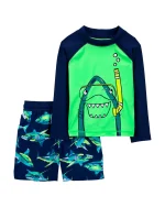 Traje de baño dos piezas con protección UPF 50+, manga larga con diseño tiburón