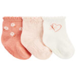 Pack x3 Medias de bebé Carter’s en tonos de rosado y puño ribeteado