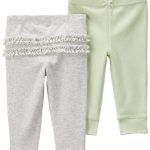 Set 2 pantalones Carter's de algodón, gris y verde