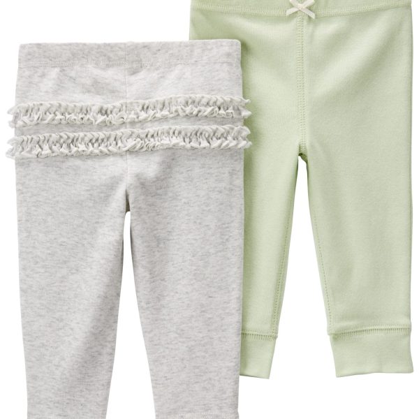 Set 2 pantalones Carter's de algodón, gris y verde