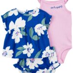 Set 3 piezas Carter’s body musculosa, bluza y short floreados