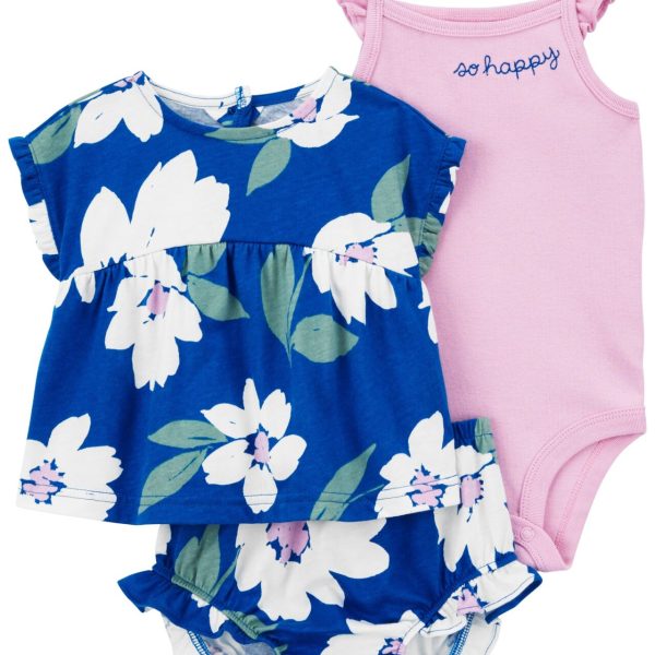 Set 3 piezas Carter’s body musculosa, bluza y short floreados