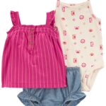 Set 3 piezas Carter’s short chambray, blusa y body estampado