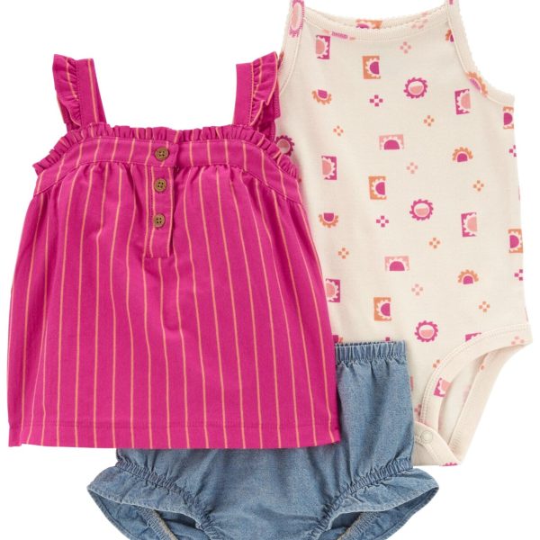 Set 3 piezas Carter’s short chambray, blusa y body estampado