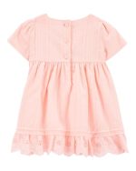 Vestido rosado manga corta con detalles de puntillas - Image 2