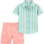 Conjunto Carter’s camisa de lino a rayas con short estampado (6M - 24M)