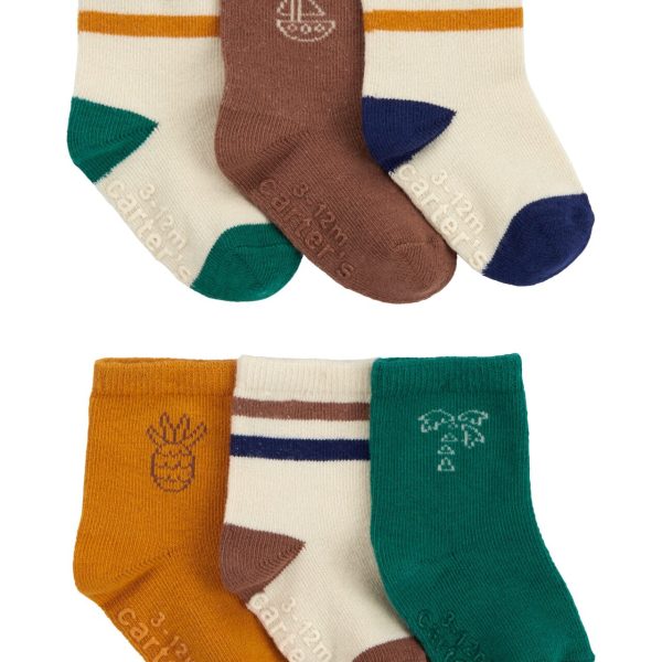 Pack x6 Medias de bebé Carter’s lisas y a rayas con antideslizante