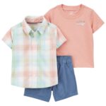 Set 3 piezas Carter’s short, camisa cuadrillé y remera estampada