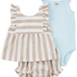 Set 3 piezas Carter’s conjunto a rayas de short y blusa y body musculosa