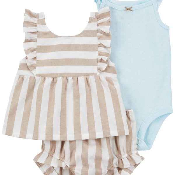Set 3 piezas Carter’s conjunto a rayas de short y blusa y body musculosa