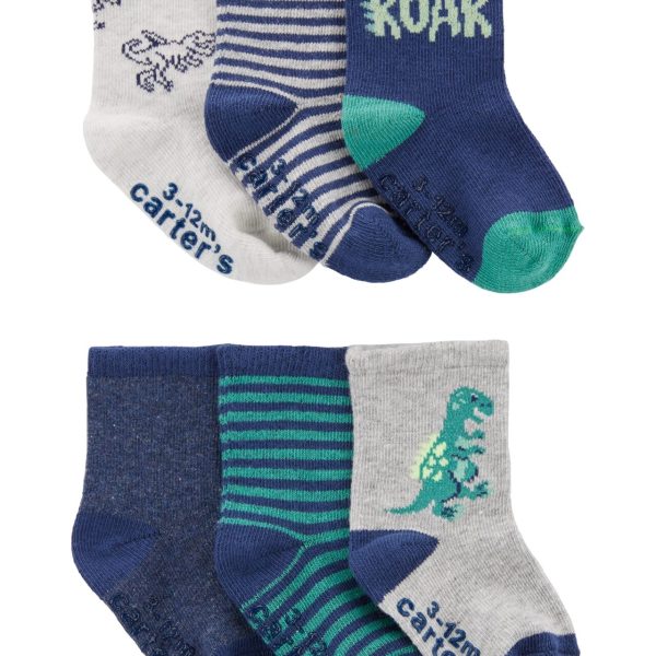 Pack x6 Medias de bebé Carter’s diseño dinosaurios con antideslizante