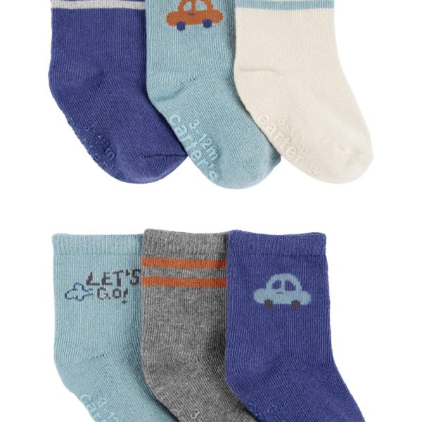 Pack x6 Medias de bebé Carter’s diseño autos con antideslizante