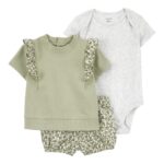 Set 3 piezas Carter's body más un conjunto de remera con bolados y short