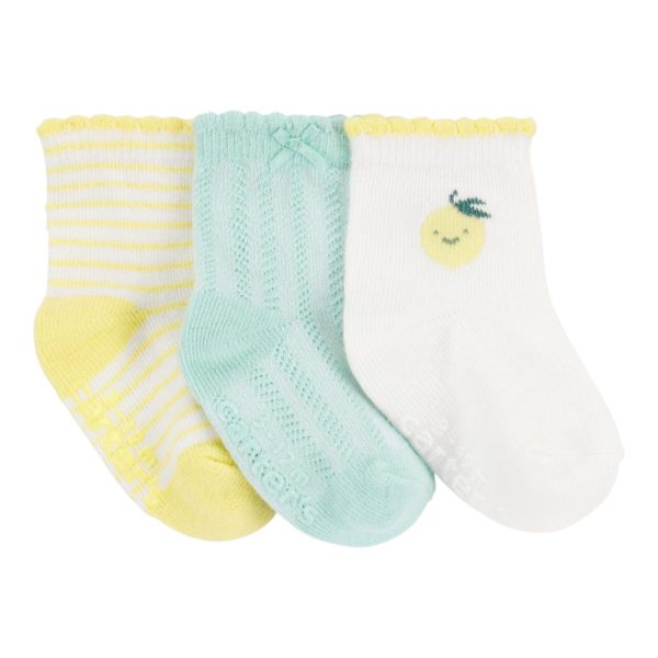 Pack x3 Medias de bebé Carter’s en amarillo y celeste con bordes ondulados