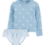 Malla de dos piezas manga larga con protección UPF 50+ en celeste (3M - 24M)