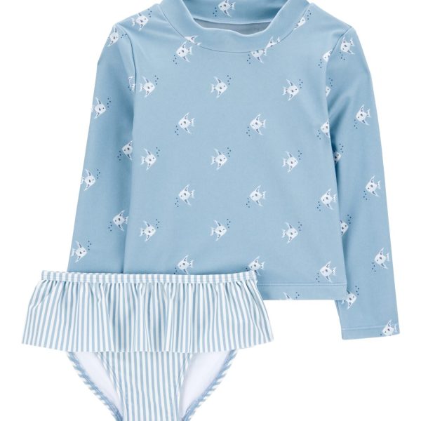 Malla de dos piezas manga larga con protección UPF 50+ en celeste (3M - 24M)