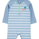 Monito de baño con protección UPF 50+, en tonos de celeste