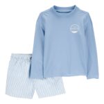 Traje de baño dos piezas con protección UPF 50+ en tonos de celeste