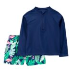 Traje de baño dos piezas con protección UPF 50+, diseño tropical