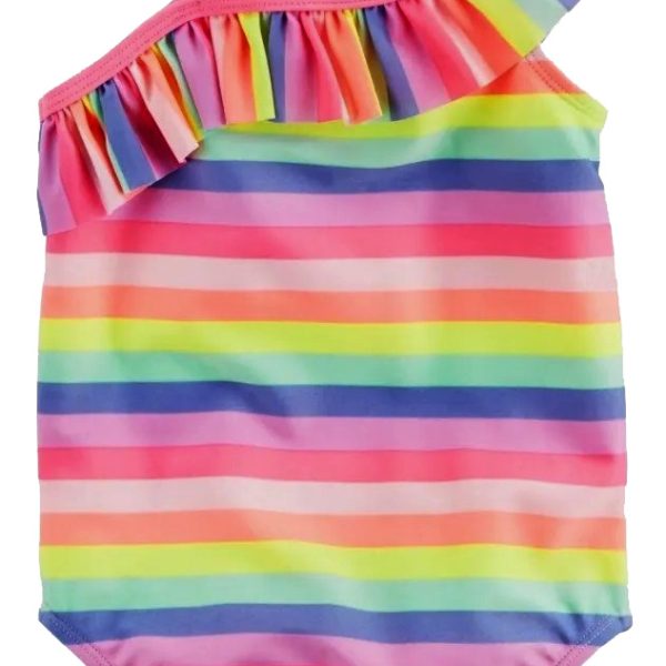 Malla con protección UPF 50+ de un solo hombro y con volados, diseño arcoíris