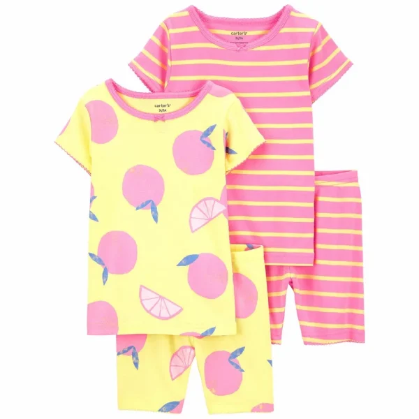 Set 4 piezas, pijamas Carter’s dos diseños, frutas y rayas