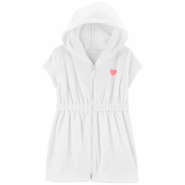 Toalla vestido manga corta, con capucha y cierre, y detalle de corazón