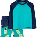 Traje de baño dos piezas con protección UPF 50+, manga larga con diseño piñas