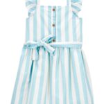 Vestido Carter’s celeste sin mangas a rayas con lazo