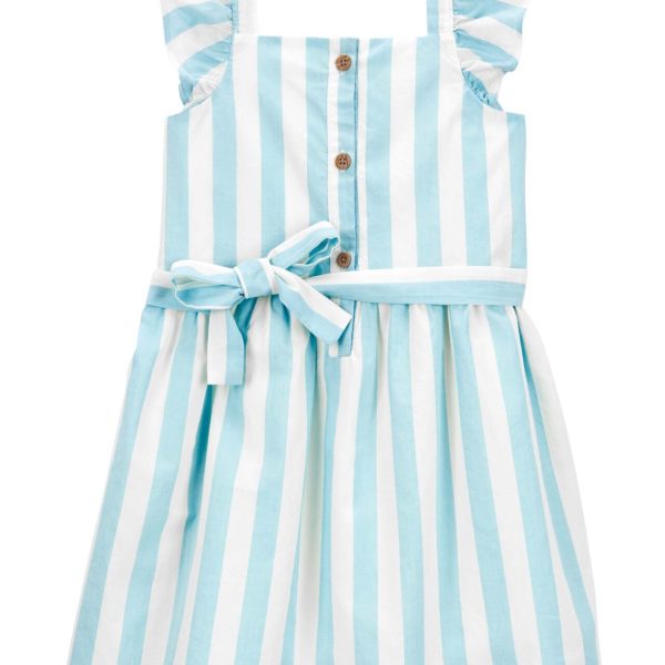 Vestido Carter’s celeste sin mangas a rayas con lazo