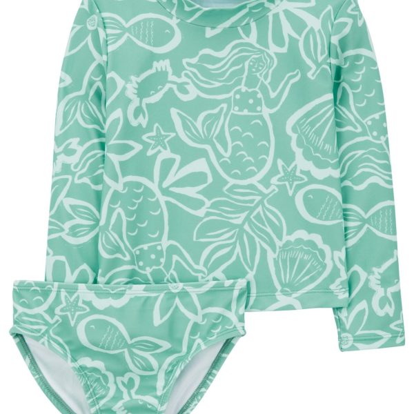 Malla de baño dos piezas manga larga con protección UPF 50+, diseño sirenas